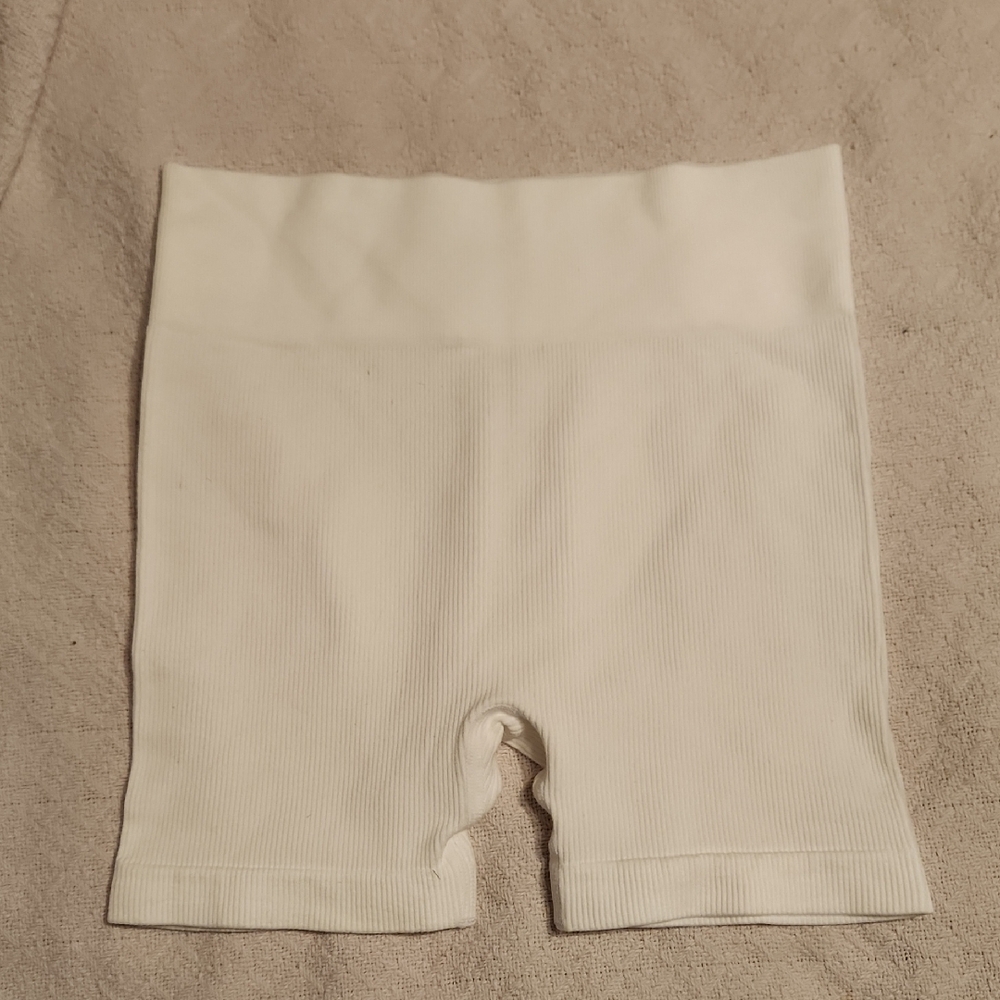 Women's White Ribbed Shorts